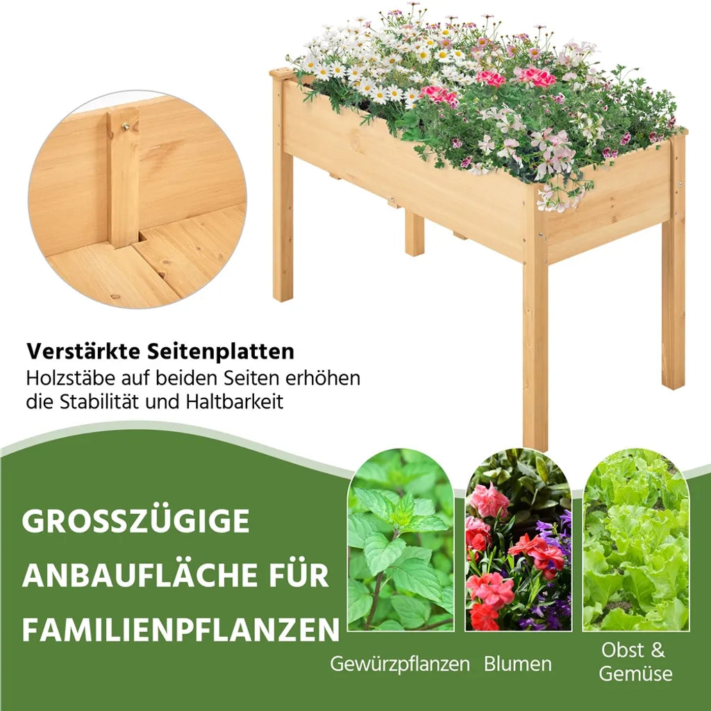 Yaheetech Verhoogde Plantenbak - Houten Moestuinbak - 120,5 x 59 x 76 cm - Lichtbruin