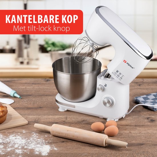 alpina Keukenmachine - Keukenrobot - 5L RVS Mengkom - 3 Accessoires - Wit