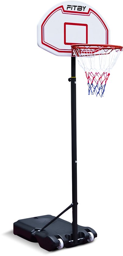 Fitby Basketbalpaal - Basketbalring met standaard - Verstelbaar - 150-205 cm - Stevig Voetstuk met wieltjes