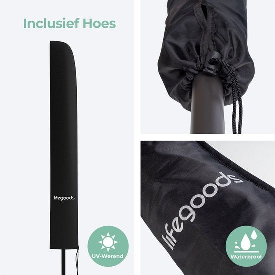 LifeGoods Parasol - Incl. Hoes - 30° Kantelbaar - Waterdicht - Crème - 200 x 125 cm