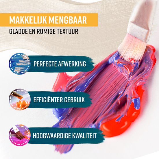 NAPI Acrylverf 24 Kleuren + 3 Penselen - Klaar voor Gebruik - Inclusief Kleurencirkel - Hobbyverf Set - Schilderen Acryl Verf - 24 Tubes