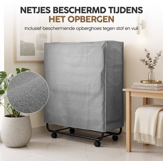 Infinity Goods Opklapbed Comfort 90 x 200 CM - Logeerbed - 1 Persoons - Vouwbed - Matras & Lattenbodem - Incl. Beschermhoes