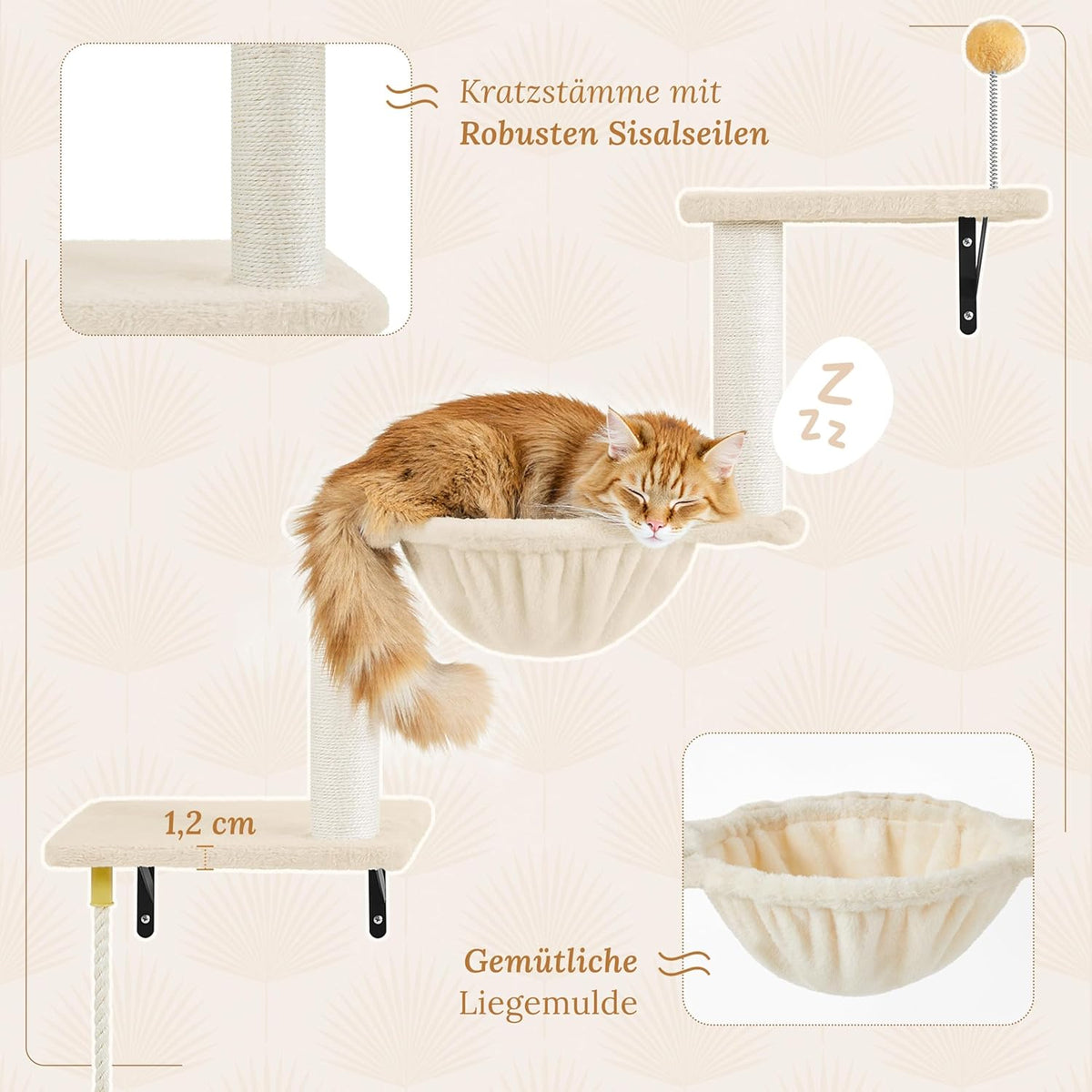 Yaheetech Klimwand Voor Katten - 4-Delig - Met Krabgedeelte En Mandje - Beige