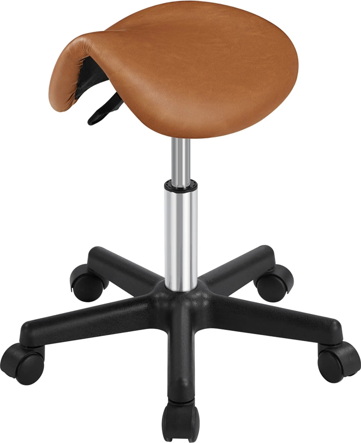 Yaheetech Zadelkruk Ergonomisch – Voorzien Van In Hoogte Verstelbare SGS-Gaslift En 360° Draaibare Nylon Wielen En Verchroomd Onderstel – Voor Kapsalon En Praktijk – Retro Bruin PU Kunstleer En Metaal – 50 x 50 x 45,5-60 cm