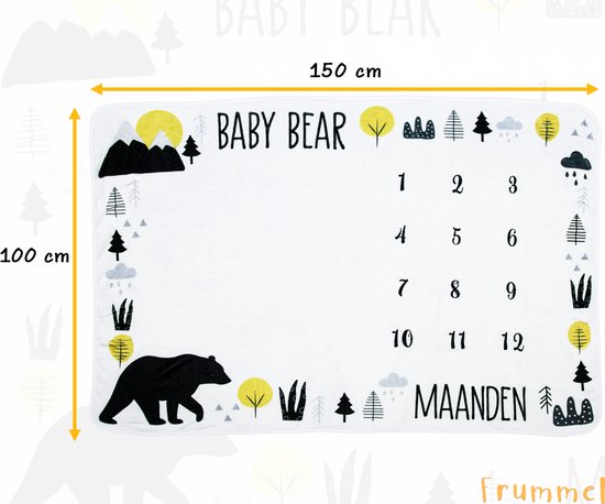 Frummel Mijlpaaldeken ‘Bear’ – Mijlpaaldeken – Mijlpaal baby – Kraamcadeau Jongen – Kraamcadeau Meisje – Baby Shower Cadeau – Baby Cadeau – Mijlpaaldeken in het Nederlands – Moederdag cadeau - 100 x 150 cm