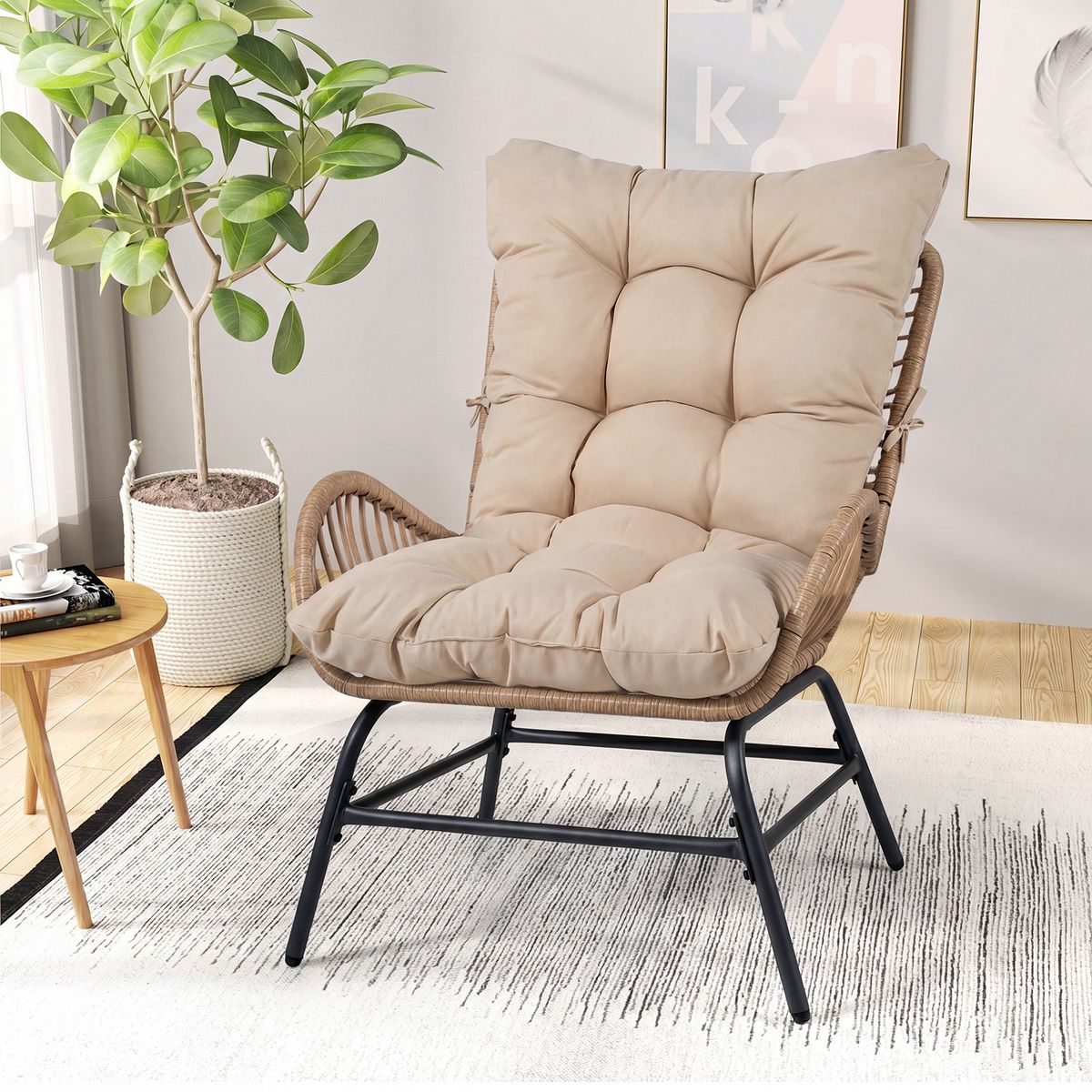 Coast Rotan tuinstoel - ergonomisch ontwerp - inclusief dik kussen - beige - 1 stuks