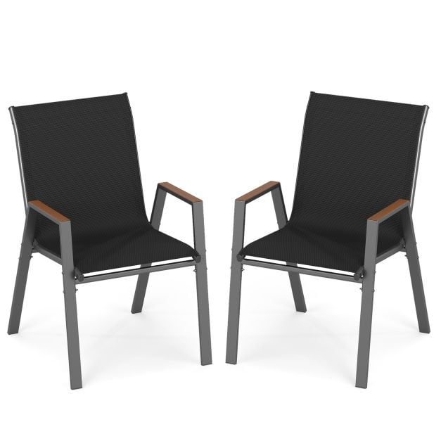 Coast Tuinstoelen Set van 2 Grijs – Stapelbare Terrasstoelen met Hoge Rugleuning – 56 x 66 x 88 cm