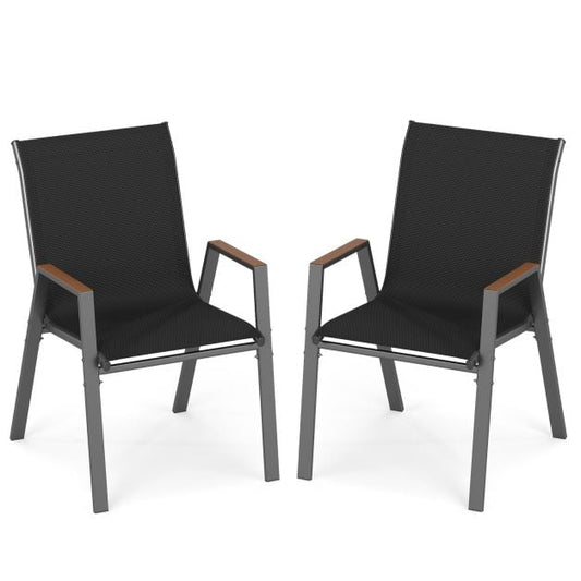 Coast Tuinstoelen Set van 2 Grijs – Stapelbare Terrasstoelen met Hoge Rugleuning – 56 x 66 x 88 cm