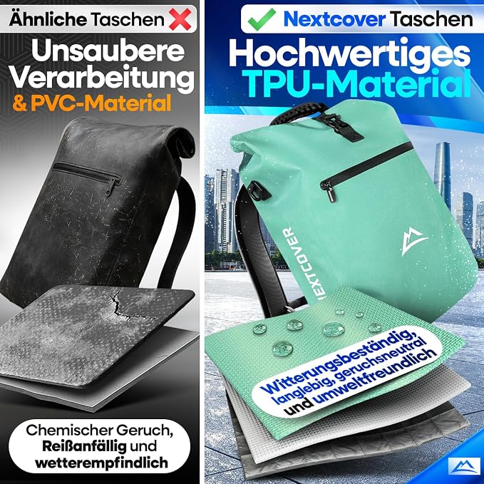 Nextcover 3-in-1 Fietstas, Rugzak en Schoudertas 25 Liter - Waterdicht en PVC-vrij - Met Laptopvak - Geschikt voor E-bike - Coin