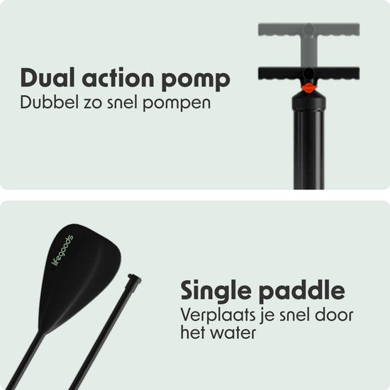 LifeGoods SUP Board Allround Compact - 100 KG Draagkracht - 300 x 76 cm - Opblaasbaar - Compleet SUP pakket - Groen/Legergroen