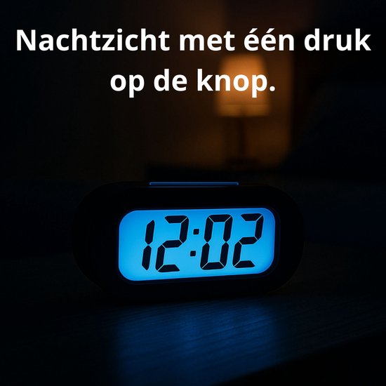 JAP AP17 digitale wekker - Stevige alarmklok - Met snooze en verlichtingsfunctie - Beschermhoes van rubber - Zwart