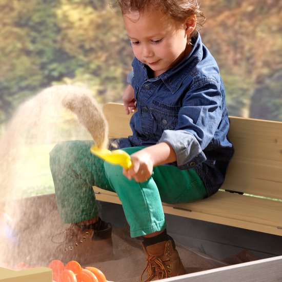 AXI Ella XL Houten Zandbak in Grijs/Bruin - Met Zitbankjes en Deksel - FSC hout - 120x120x20cm - Zandbak voor kinderen