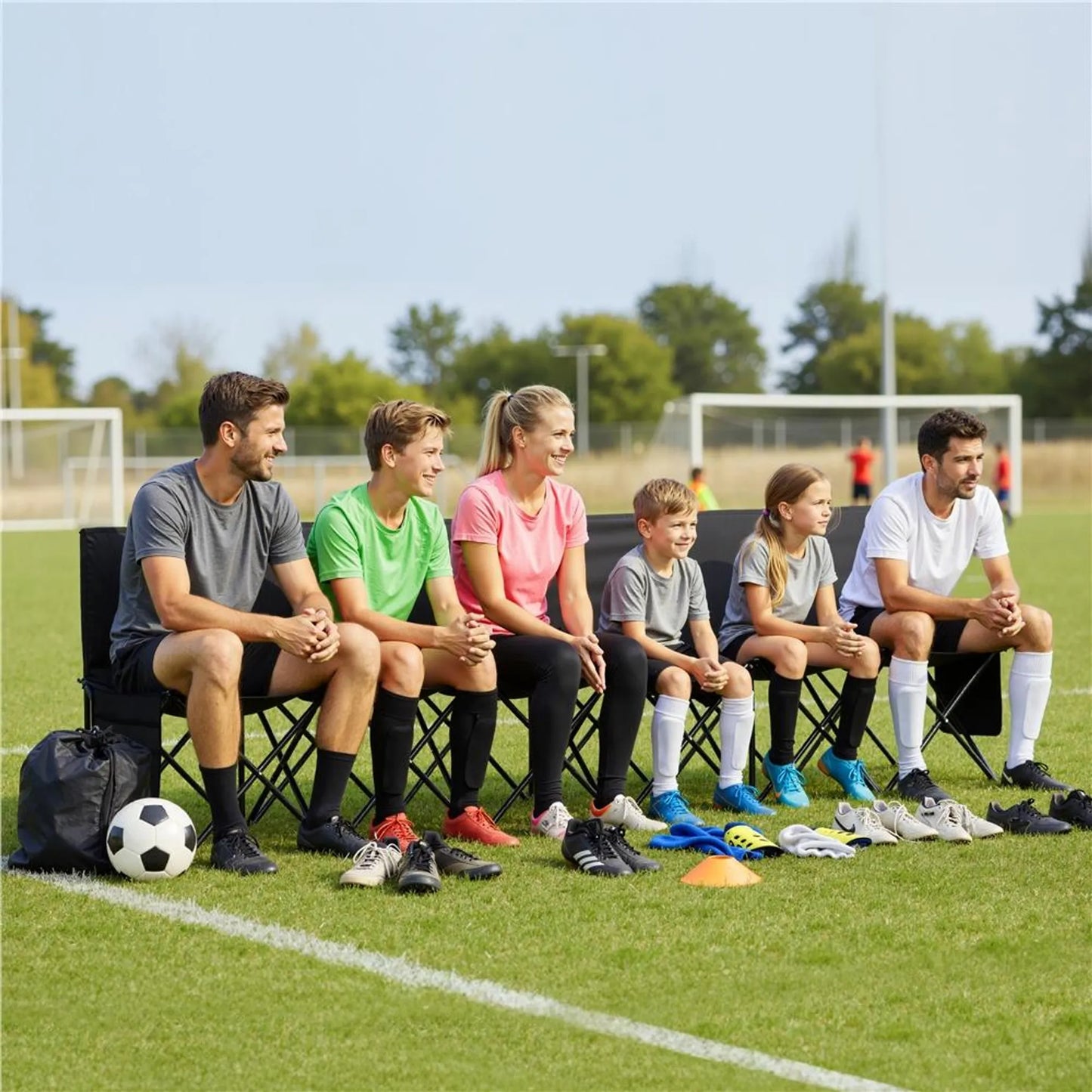 Yaheetech Campingbank Opvouwbaar 6-Persoons – 270 x 49 x 82 cm – Voorzien Van 600D Oxford-Stof En Draagtas En Zijvakken – Voor Sportteams En Evenementen – Zwart Metaal