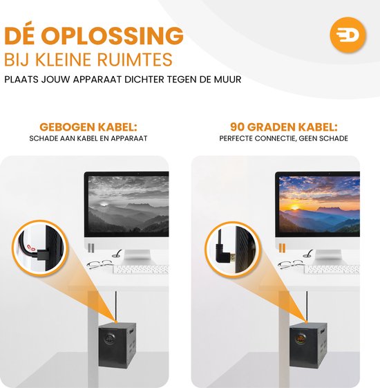 Drivv. HDMI Kabel 2.1 - Haaks - Ultra HD 8K - HDMI naar HDMI - 2 meter - Zwart