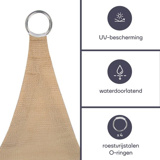 Perel Schaduwdoek, waterdoorlatend, luchtdoorlatend, 3.6 x 3.6 m, 180 g/m², HDPE, vierkant, champagne