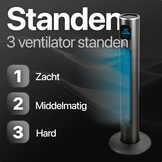 KRAFT Torenventilator - Stille Ventilator Staand - Fan - 97 cm - LED Scherm - Vloerventilator - Antraciet