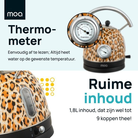 MOA Waterkoker Retro - 1.8L - RVS - BPA vrij - 2200W - 275x23.50x19.50 cm - Panterprint