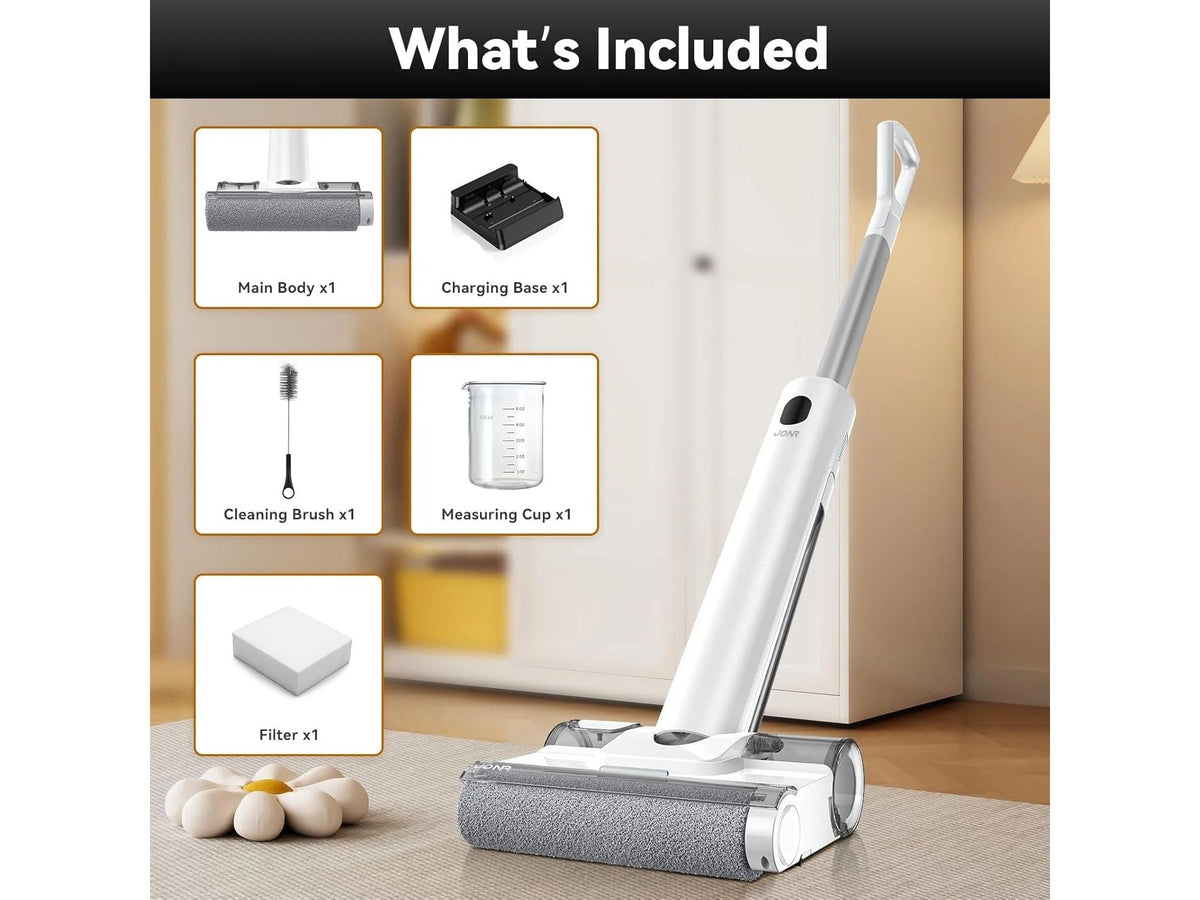 JONR S20 Pro Wet & Dry Stofzuiger Met Basisstation – 180° Platliggend Design – Natte En Droge Vloerreiniger – Wit