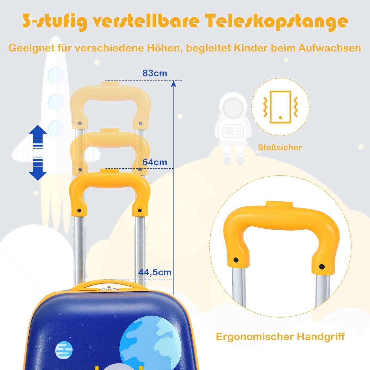 Coast Kinderkofferset 2-delig Kindertrolley + Rugzak Astronaut Donkerblauw