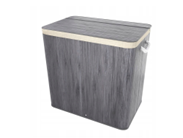 Juskys Bamboe wasmand - 150 liter - 3 compartimenten - grijs - met deksel