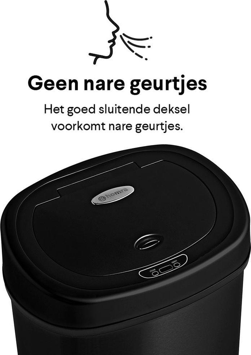 Homra FONIX Prullenbak met Sensor Zwart 50 liter - Automatische Soft Close Deksel - 50L - Zwarte Afvalemmer - Infrarood Sensor - Vuilnisbak met Elektrische Deksel - Sensorbediening - Vingerafdrukvrij - Vuilafstotend - Zwarte Keuken en Kantoor Vuilbak