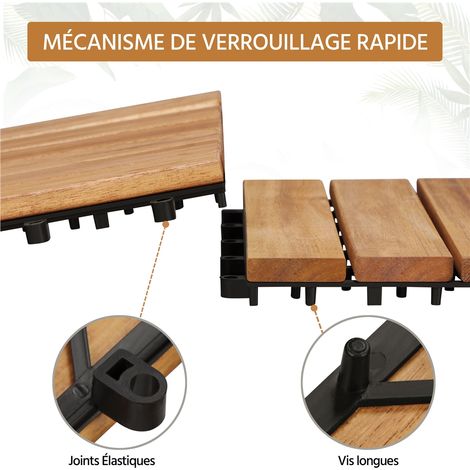 Yaheetech Terrastegels Acaciahout Set van 10 - 31 x 31 cm - Kliktegels voor Tuin, Balkon en Terras