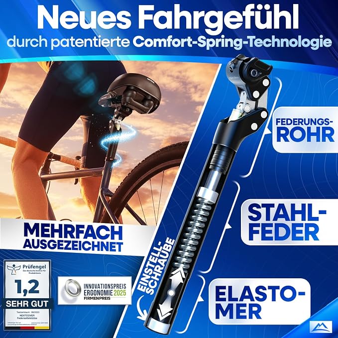 Nextcover Verende Zadelpen 27,2 mm - Comfort-Spring - Aluminium - Zwart