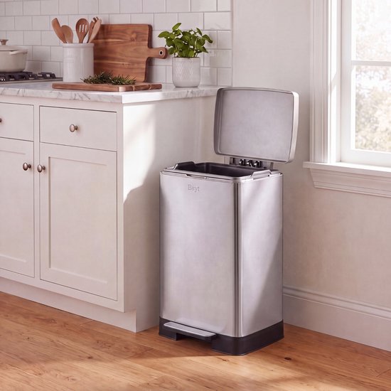 Bayt Prullenbak - Prullenbak 60 Liter - Pedaalemmer 60 liter - Vuilnisbak 60 liter - Afvalbak - RVS - Zilver