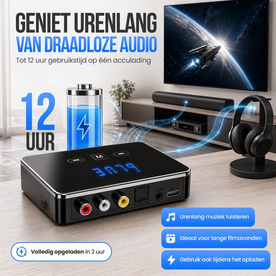 Strex Bluetooth Transmitter en Receiver 3 in 1 Adapter - Bluetooth Audio Zender en Ontvanger - Bluetooth 6.0 - AUX/RCA/Optisch - Draadloos - 15 meter bereik