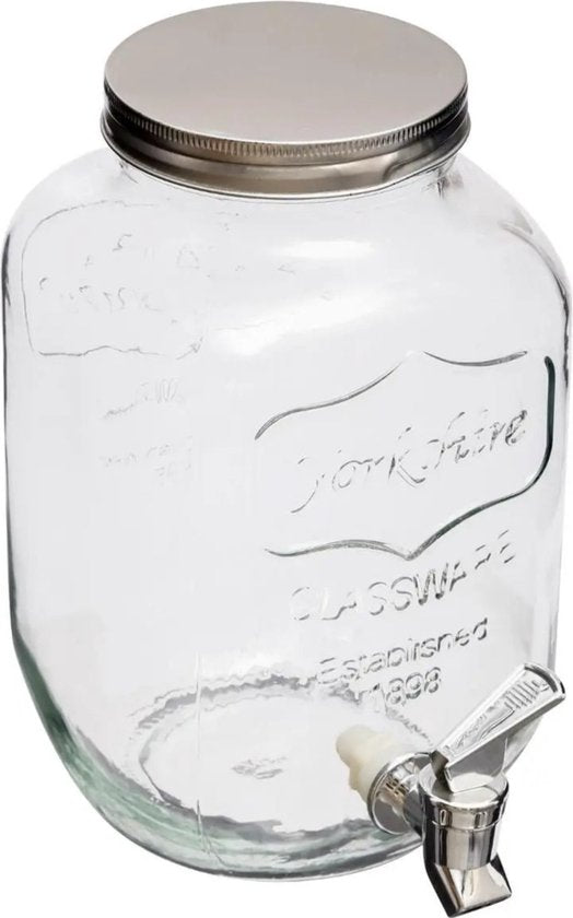 Secret de gourmet Glazen drank dispensers - 4 liter - kunststof kraantje en schroefdeksel - Sapdispenser - Drankdispenser