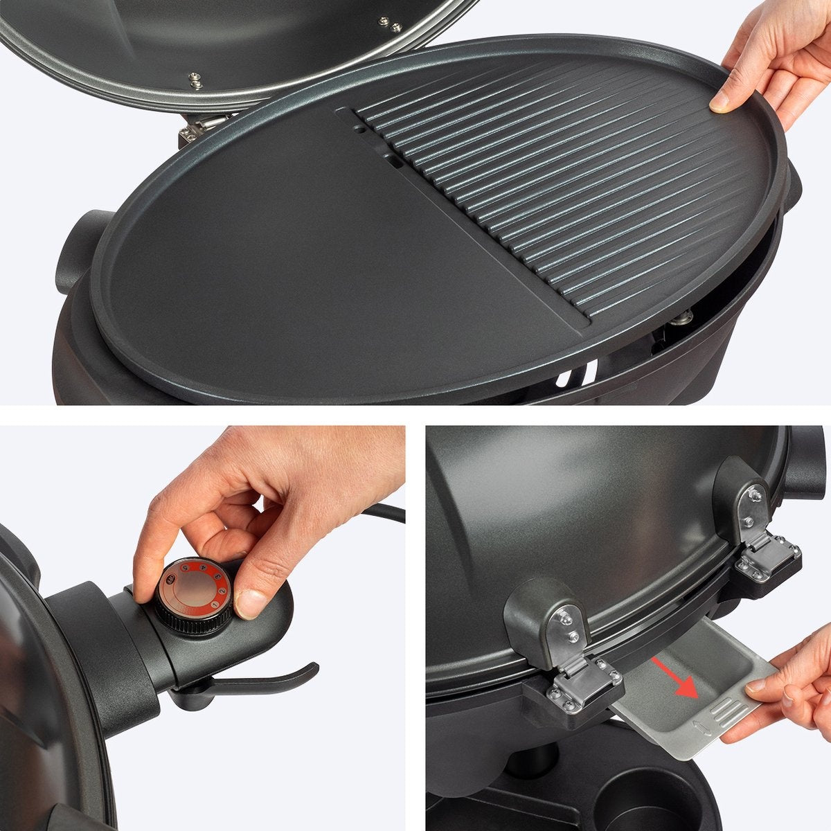 KitchenBrothers Elektrische BBQ - met Grillplaat - Anti-aanbaklaag - Incl. Plank/Houders - Grilloppervlak 46,5x33,8cm - tot 300°C - 2400W - Zwart
