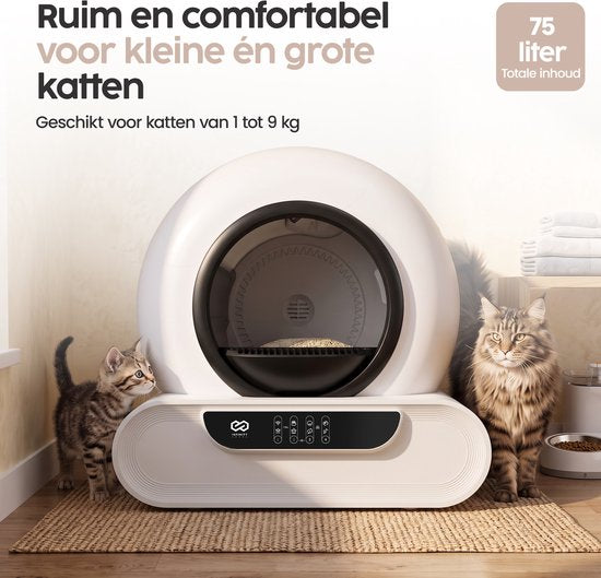 Infinity Goods Automatische Kattenbak XXL - Zelfreinigende Kattenbak - Incl. App - 75L - Met Kattenbakmat en 3 Rollen Opbergzakjes