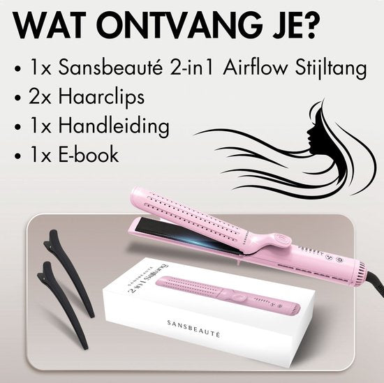 Sansbeauté® 2 in 1 Airflow Stijltang - Krultang - Stijltangen - Hair Straightener - Snel Opgewarmd - 140℃ t/m 220℃ - Stijlen & Krullen - ION technologie