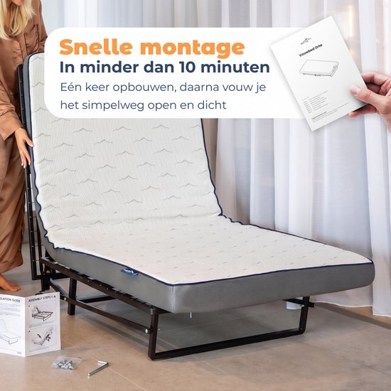 Best Life Opklapbed 90x200 - Logeerbed Inklapbaar - Vouwbed met Matras - 1 Persoons - Plooibed - Incl. Opberghoes