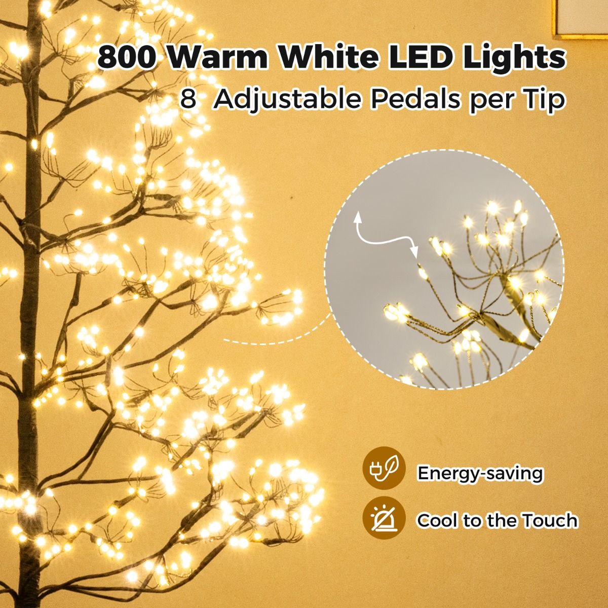 Coast Lichtboom Kunstboom met Verlichting – 120 cm – 800 Warm Witte LED-lampjes – Zwart