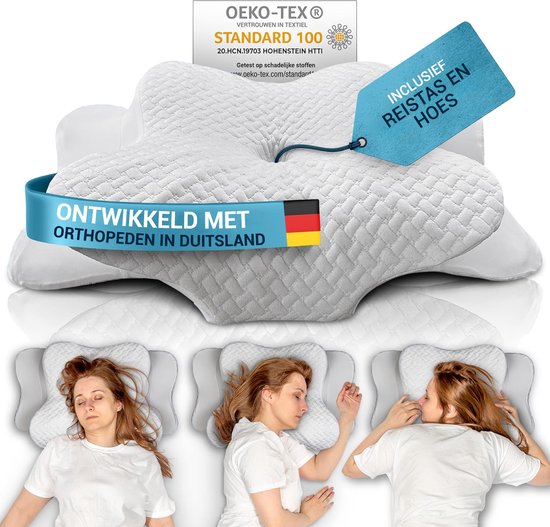 Glückstoff Orthopedisch Kussen Nekklachten met Memory Foam - Hypoallergeen, Ergonomisch Kussen, Voor Nacken- en Rugpijn, Geschikt voor Alle Slapen, Inclusief Jute Beutel