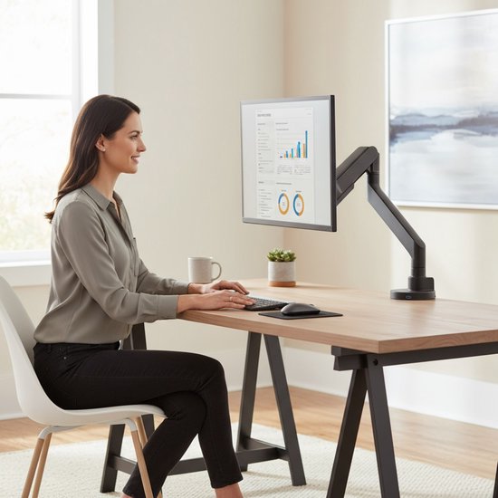Skoov Monitorarm met gasveer - Voor 13 tot 57 Inch - 27KG draagkracht - Breedbeeldscherm - Beugel voor 1 scherm - Monitor - Stand - Zwart