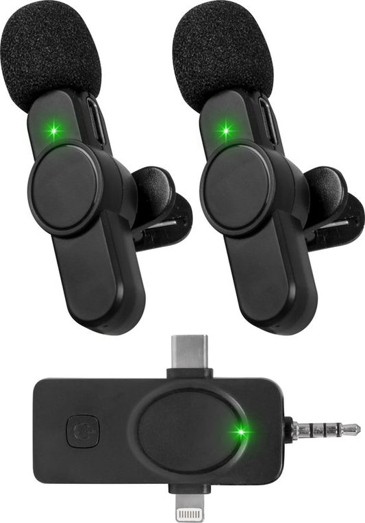 Nuvance - Draadloze Microfoon - 2 Stuks - Geschikt voor Jack 3.5mm, USB-C en Lightning - Dasspeld Microfoon - Lavalier Microfoon Draadloos - Microfoons - Plug & Play