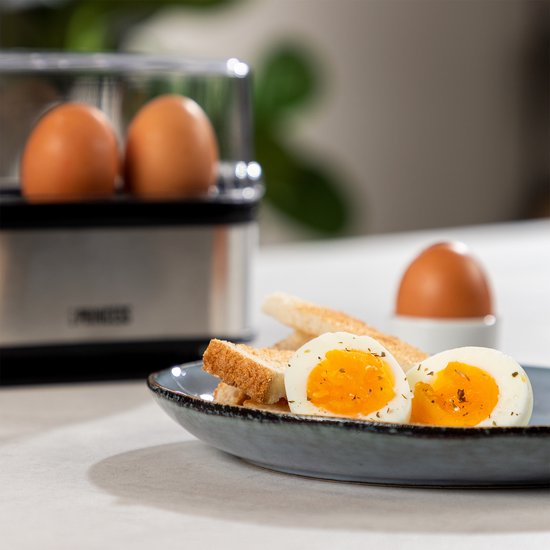 Princess Eierkoker 262046 – voor 1 tot 6 eitjes – 400 W - RVS - Hard, Zacht en Medium gekookt - Timer - Inclusief maatbeker en eierprikker