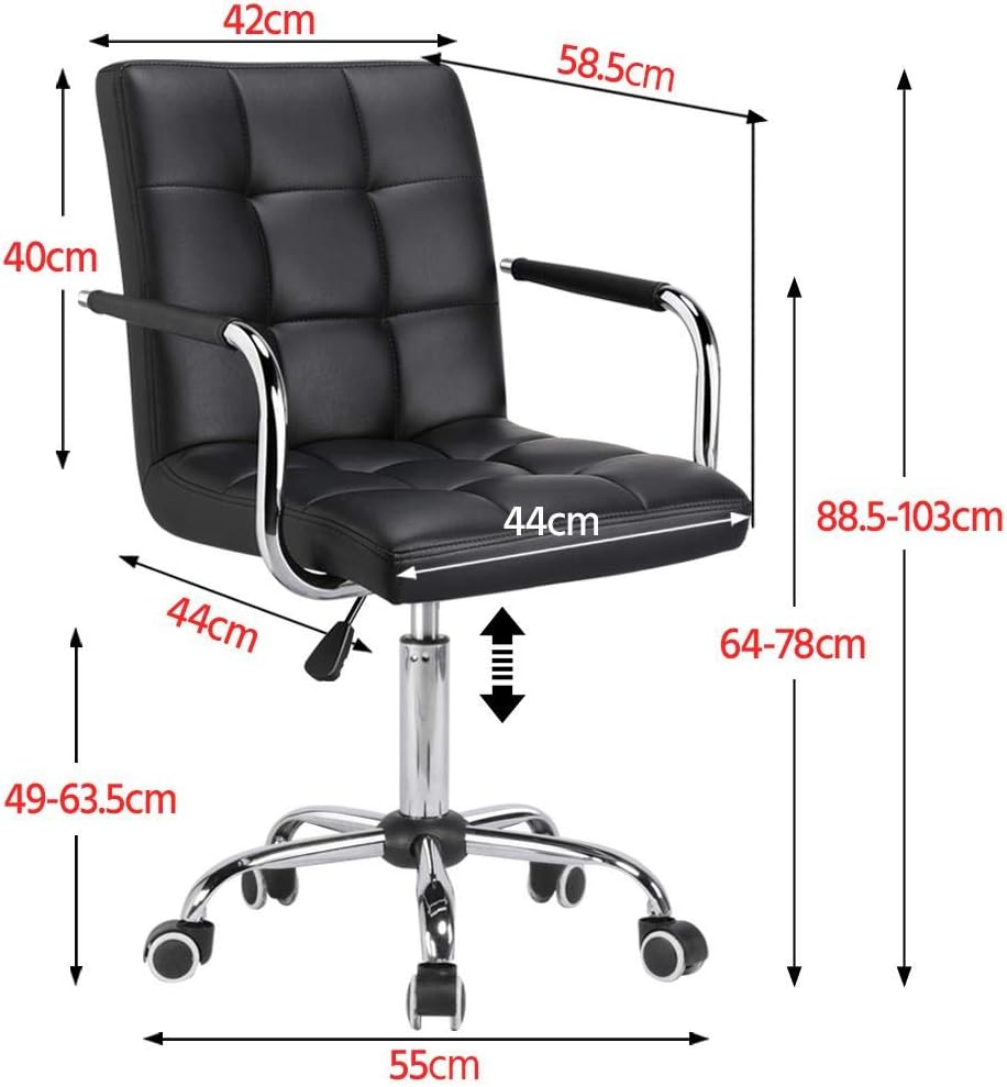 Yaheetech Bureaustoel - Zwart - Kunstleer - 360° Draaibaar - 120 kg - Verstelbare Zithoogte 48-62 cm - Met Armleuningen