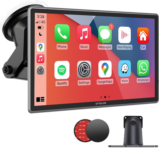 Strolox Carplay scherm 9 inch - Geschikt voor Apple carplay & Android Auto - Draadloze - Navigatiesysteem - Universeel Auto Stereo Bluetooth - USB-C aansluiting - 2 montage beugels - 2024