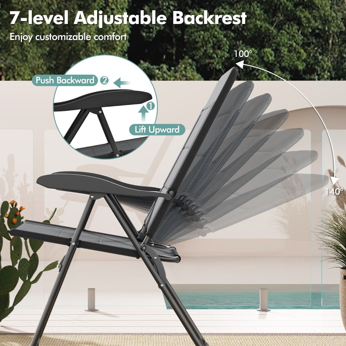 Coast 2-delige set tuinstoelen - 7-voudig verstelbare rugleuning - opvouwbaar - grijs