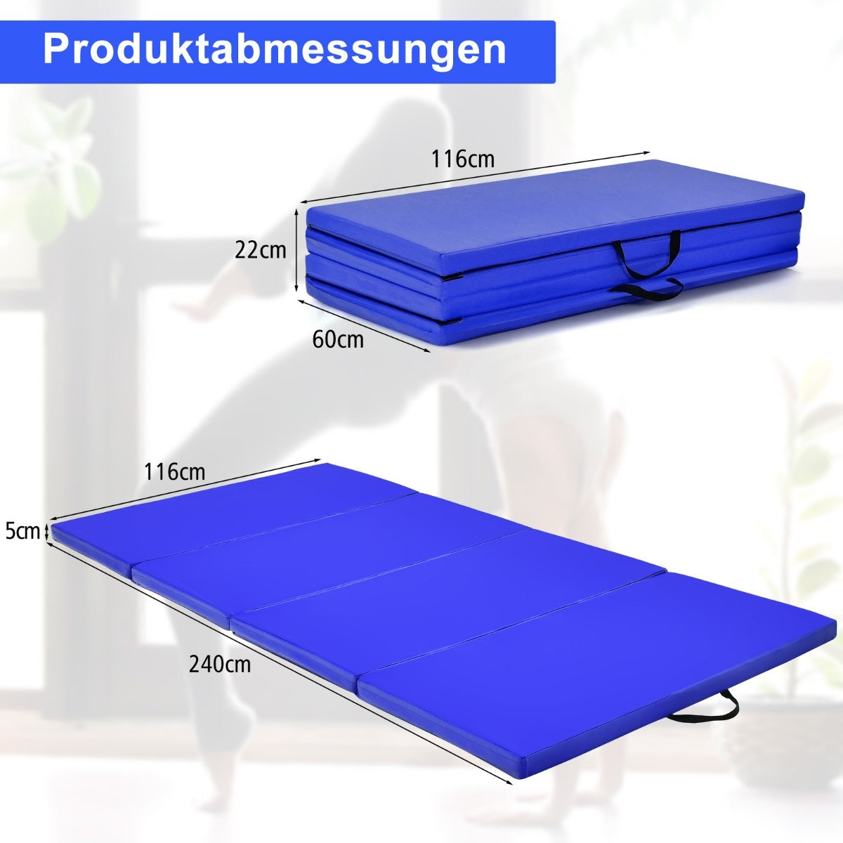 Coast 240 x 120 x 5 cm opvouwbare gymnastiekmat met klittenbandbevestiging en 2 handgrepen