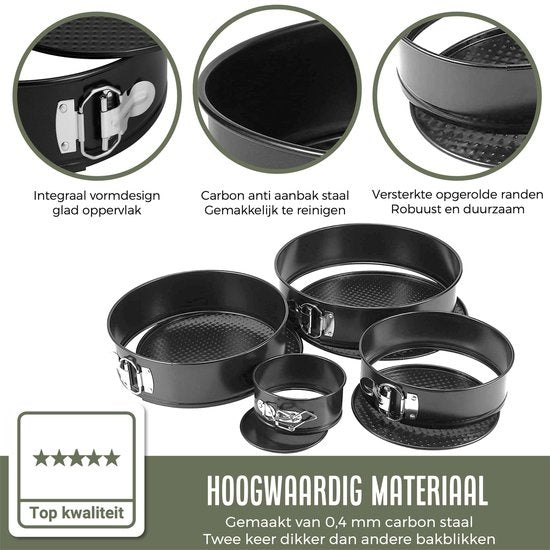 COOCK 6-delige Bakvorm Set - Springvorm - Taartvorm met Antiaanbaklaag - 12 tot 28 Cm Diameter -Cakevorm Incl. Deegschaper & E-Book