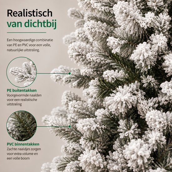 Black Box Trees Harma Slim Kerstboom met Sneeuw en Scharnierconstructie voor Snelle Montage - Kunstboom voor Kleine Ruimtes - Kerstversiering voor Binnenshuis - H185 x Ø63 cm - Groen Frosted