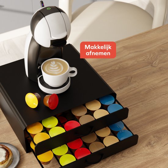 KitchenBrothers Koffiecups Houder - Capsulehouder - Geschikt voor Dolce Gusto - 72 Cups - Cuphouder - Met 2 Lades - Zwart