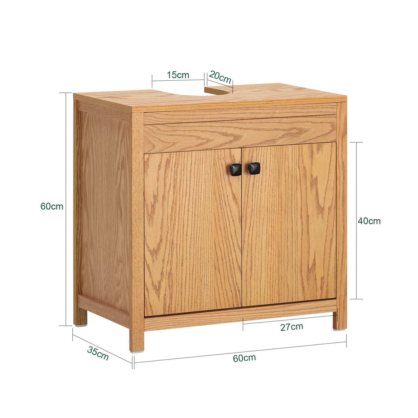 SoBuy Onderkast Voor Wastafel - 2 planken en 2 deuren - Max. 25KG - 60 x 35 x 60 cm - Houtkleur