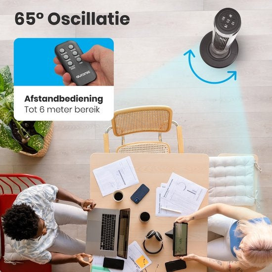Auronic Torenventilator - Staande Ventilator met Afstandbediening - 55W - 45dB - 118cm - Donkergrijs