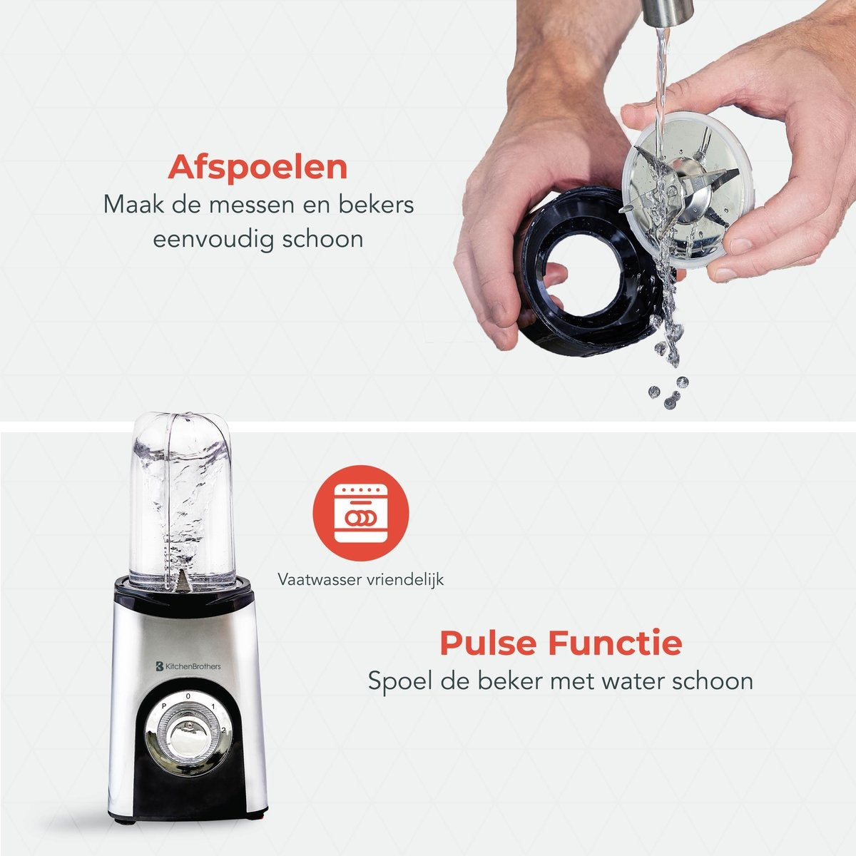 KitchenBrothers Smoothie Blender - 2-in-1 Mini Blender - 4 Bekers - Zilver
