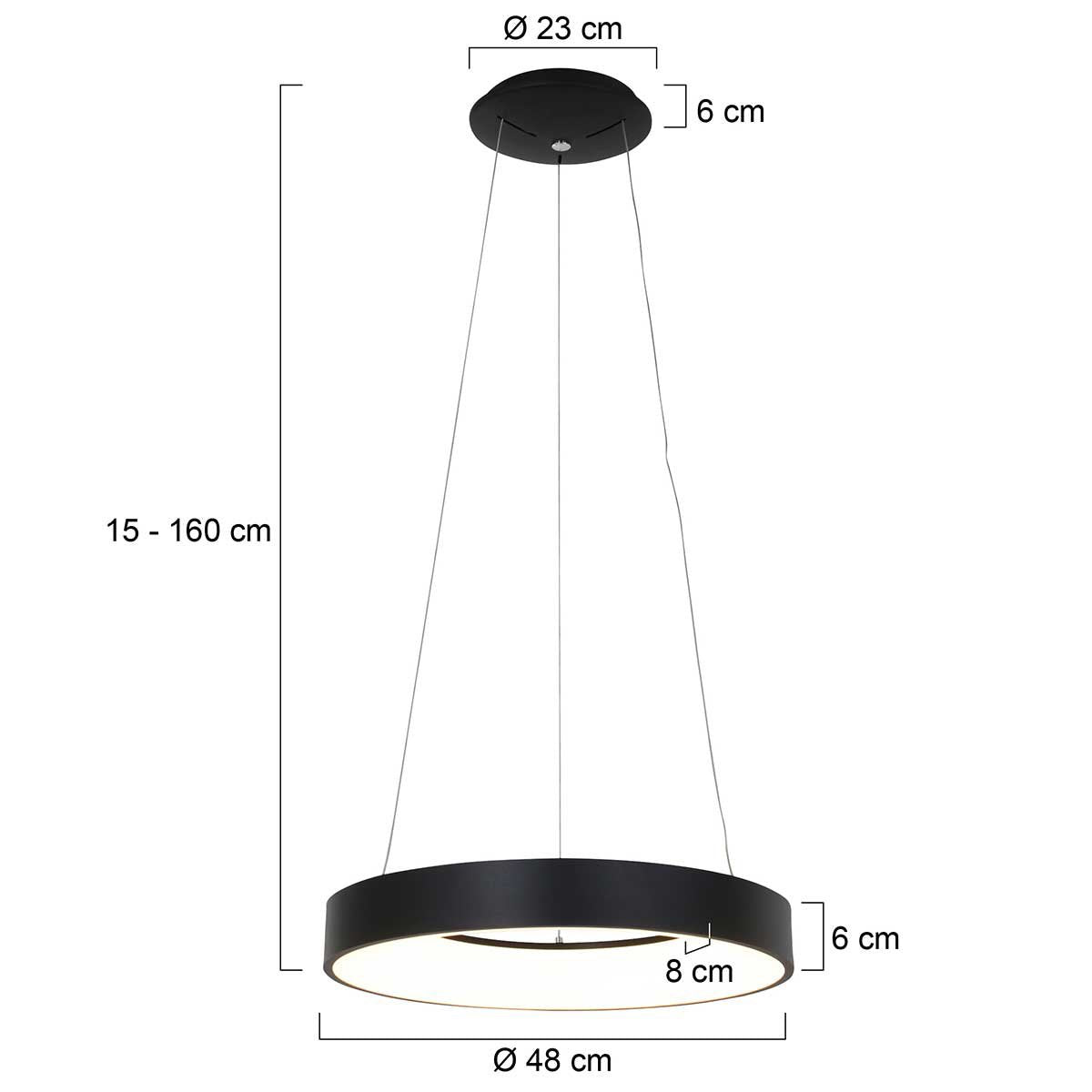 Steinhauer Ringlede Hanglamp - Rond - Verstelbaar - 48cm - Zwart
